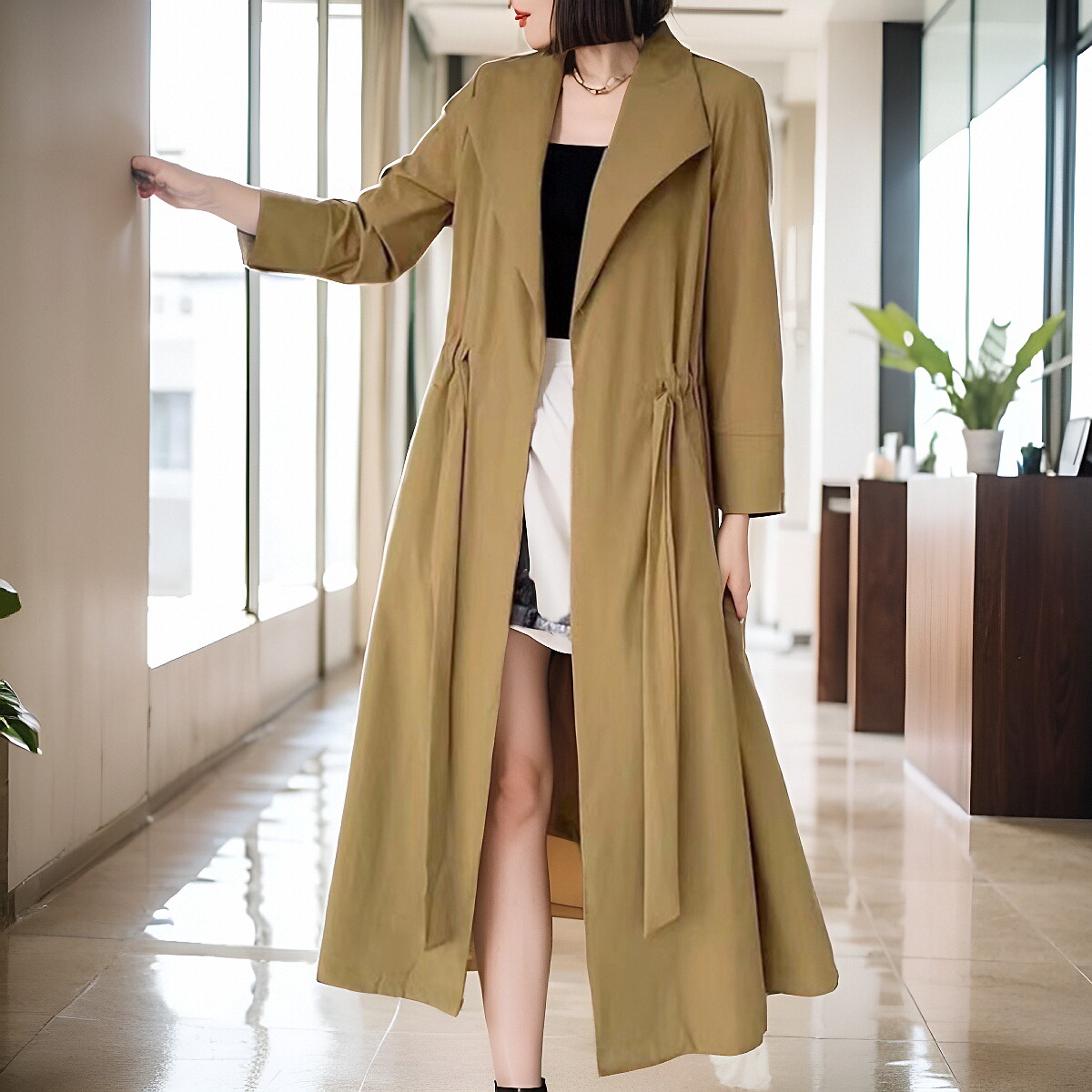 正品薄款风衣型外套日韩版长款系带大码休闲气质女士高级感开衫