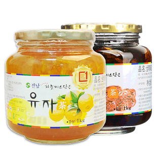 韩国原装进口全南蜂蜜柚子茶1kg+蜂蜜红枣茶1kg组合装 水果茶冲饮