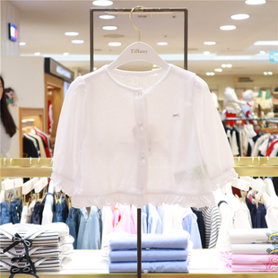 T+女童白色薄款外套韩国代购2024年夏季中大童时尚空调衫防晒衣
