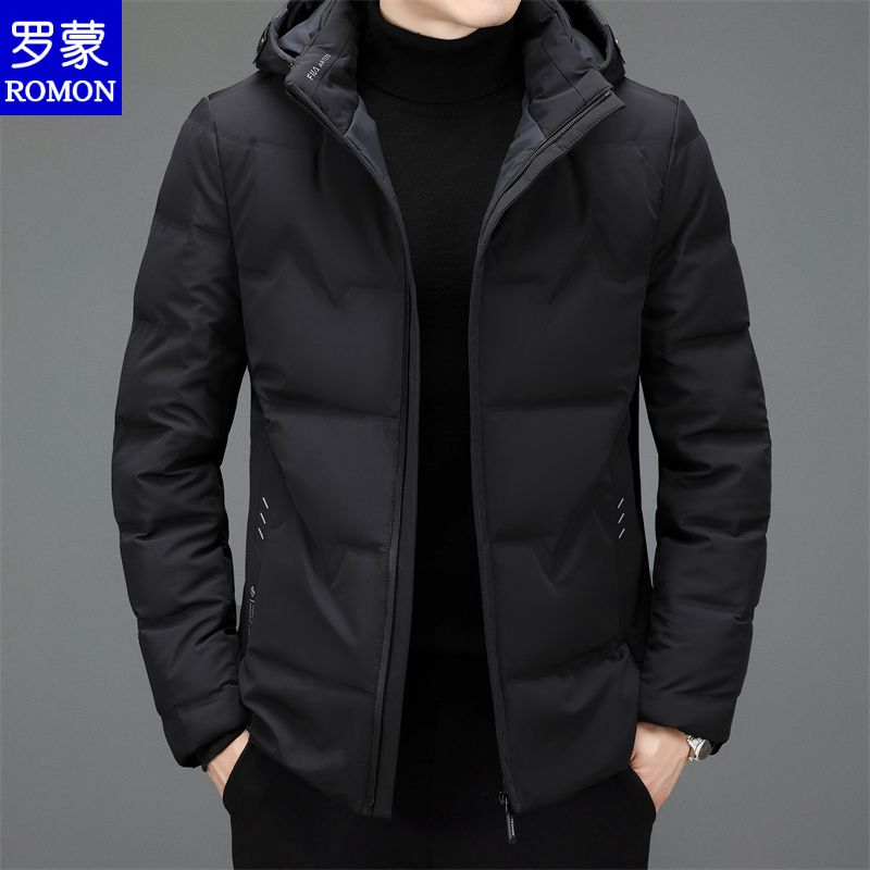 罗蒙羽绒服男2021新款冬季白鸭绒加厚保暖中青年短款连帽外套男装