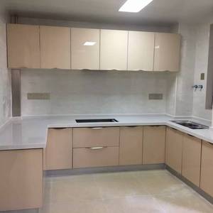 长沙厨房装修整体橱柜定做简约厨房石英石碳光门板香槟色橱柜