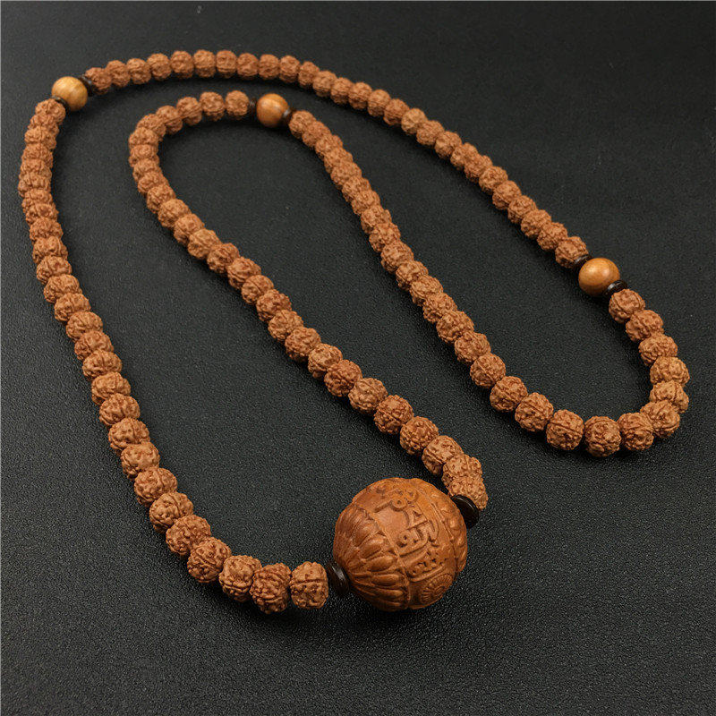 热销项链男 吊坠 佛珠 108颗_108颗小金刚菩提子项链男士桃木六字真言