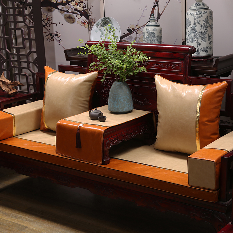 新中式沙发垫高档轻奢红木沙发坐垫实木家具真皮垫罗汉床垫子定制