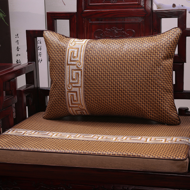 中式沙发垫夏季凉席冰丝防滑藤席竹凉垫编织客厅坐垫实木海绵定做