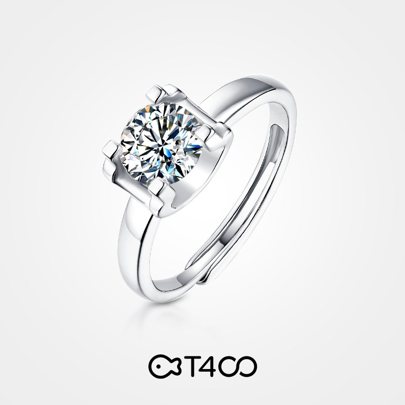t400经典单钻女一克拉婚戒开口定制18k金莫桑石戒指求婚生日礼物