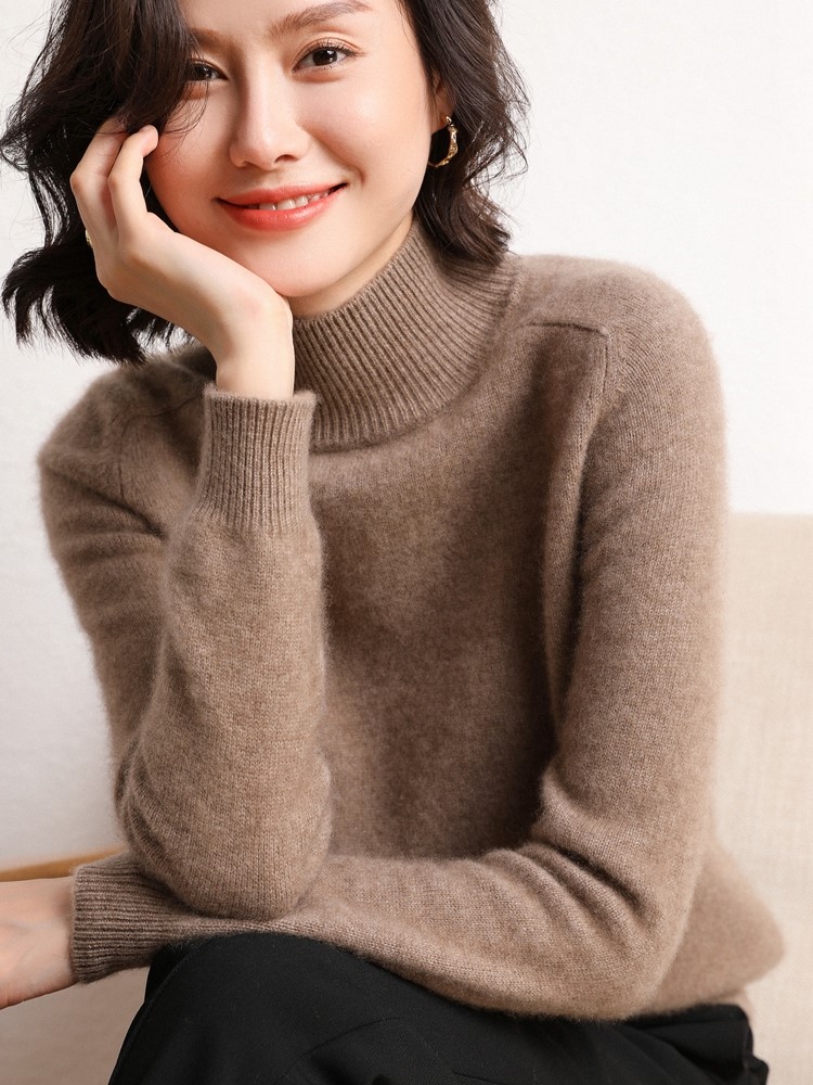 鄂尔多斯产半高领羊绒衫女100纯山羊绒毛衣加厚宽松秋冬打底衫