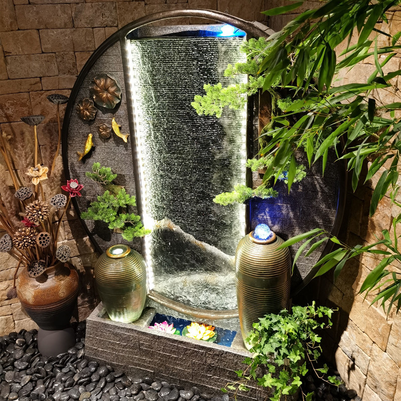 水幕墙庭院落地玄关客厅公司现代流水景观室内瀑布背景山水帘摆件