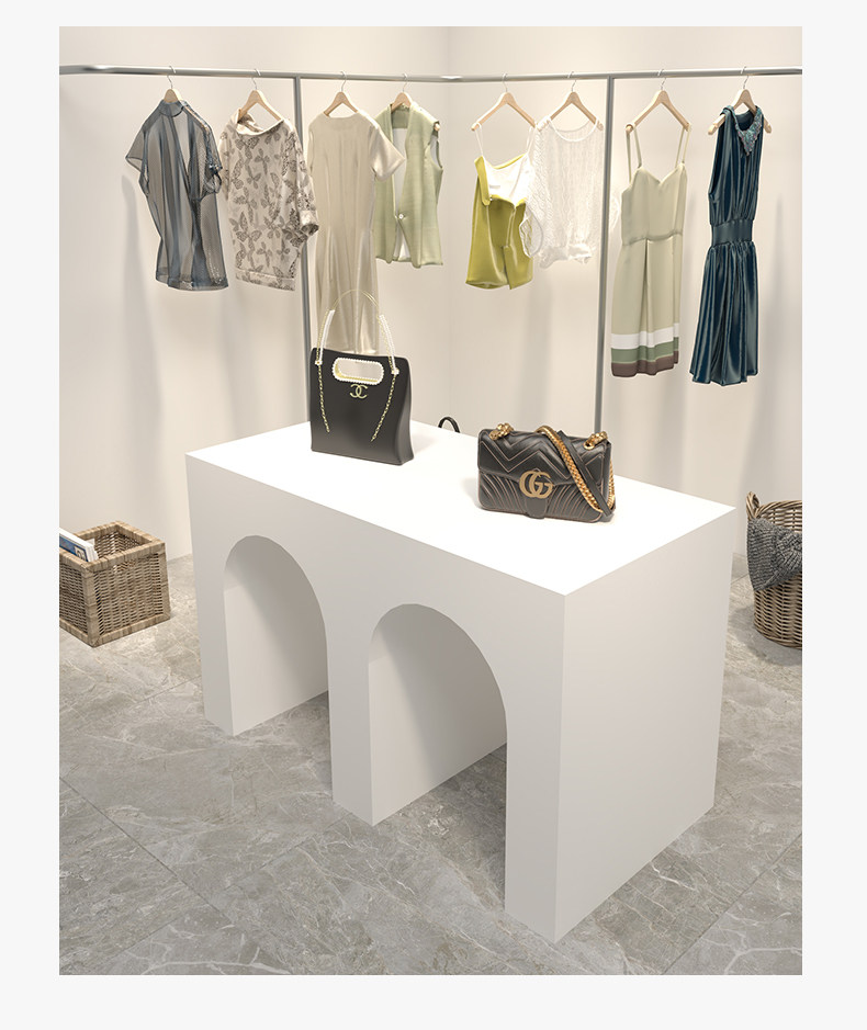 服装店橱窗陈列道具女装饰餐边柜异形流水中岛m型展柜地台展示台