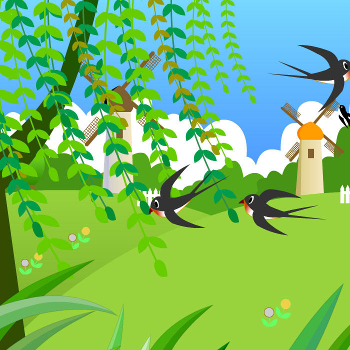 柳条燕子风车风吹草动田野动画flash动画源文件