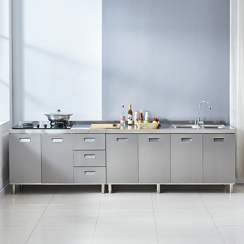 狂购12384厨房橱柜简易厨柜灶台柜一体整体不锈钢储物柜碗柜移动家用