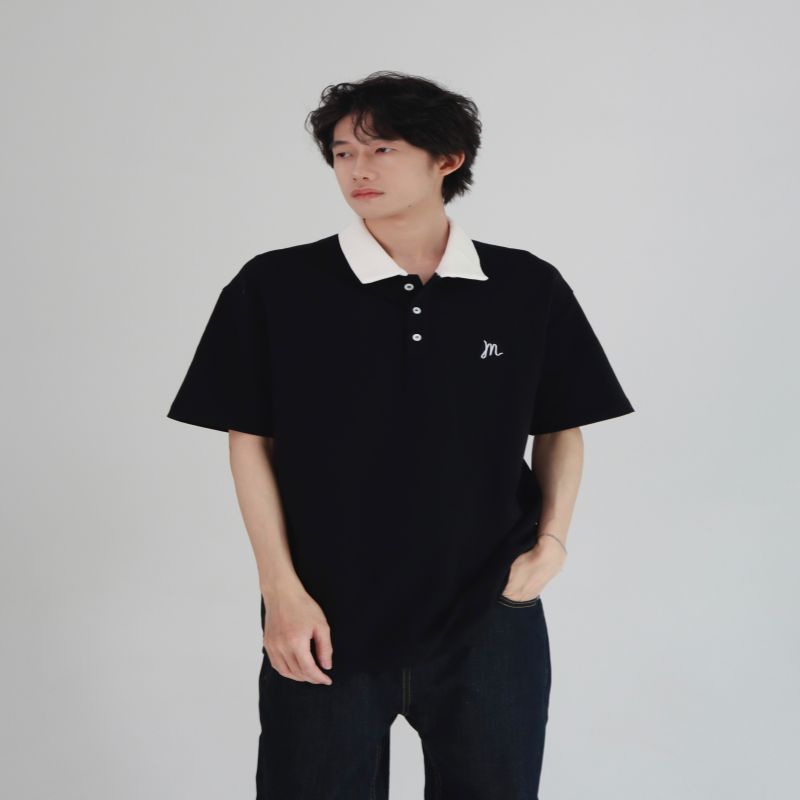 一衬YICHEN  【校园派】夏季青春POLO衫短袖刺绣tee 宽松百搭上衣