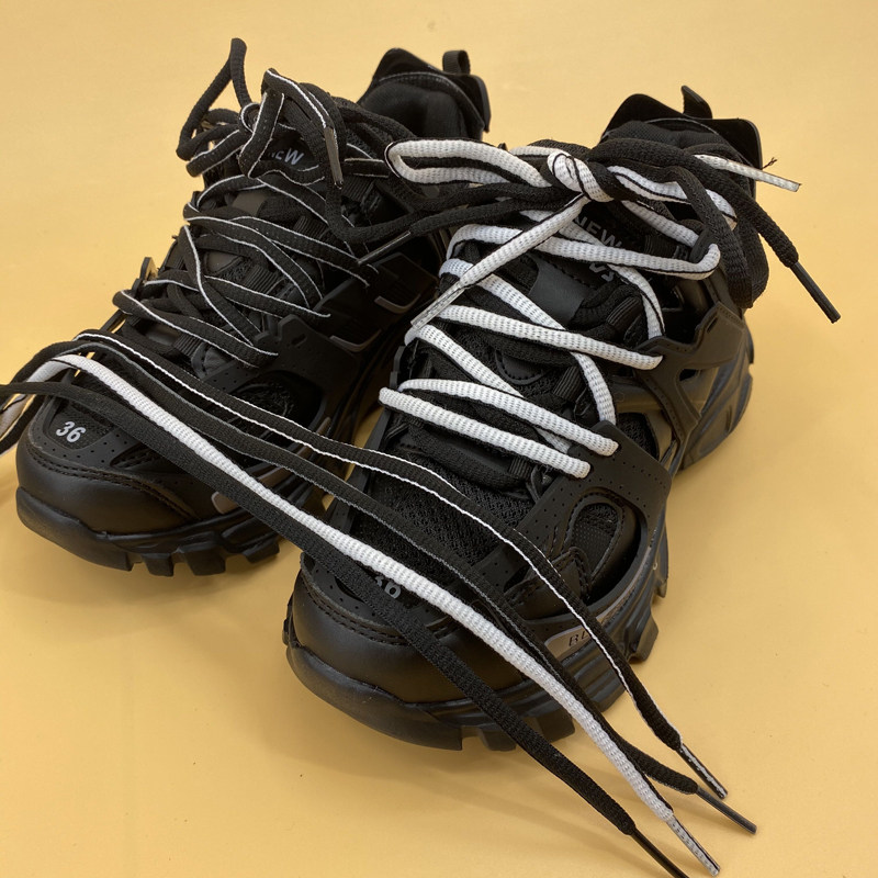 老爹鞋baleciga半椭圆形黑灰白色相间包边线条运动鞋原装绳子鞋带