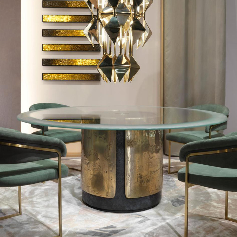 visionnaire轻奢圆餐桌钢化玻璃现代简约餐桌椅组合家用别墅家具