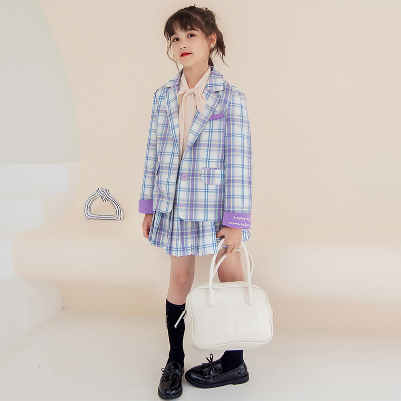 女童西裝套裝秋裝2022新款洋氣兒童英倫風格子套裙女孩時髦三件套在類目 童裝/嬰兒裝/親子裝, 套裝中 - 來自Buy2taobao.com提供專業的淘寶代購服務