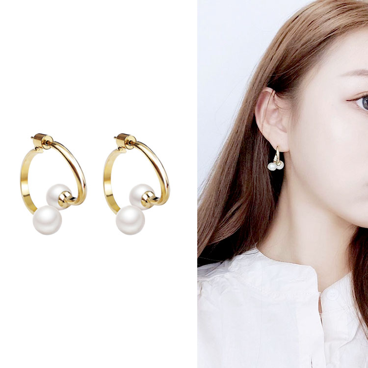韩国东大门新品简约复古s925银针耳钉金属珍珠耳环气质个性耳饰