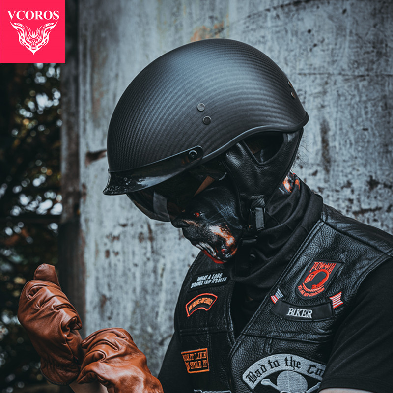 意大利VCOROS碳纤维摩托车头盔男女复古机车3C夏季哈雷半盔瓢盔