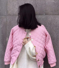 欧洲站16冬季新款欧货潮粉色羽绒棉棉衣女短款立领夹克修身小外套