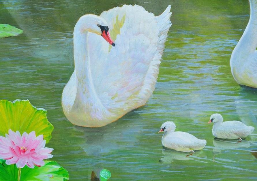 朝鲜名家油画 白南勋 《白鹅湖》布面油画