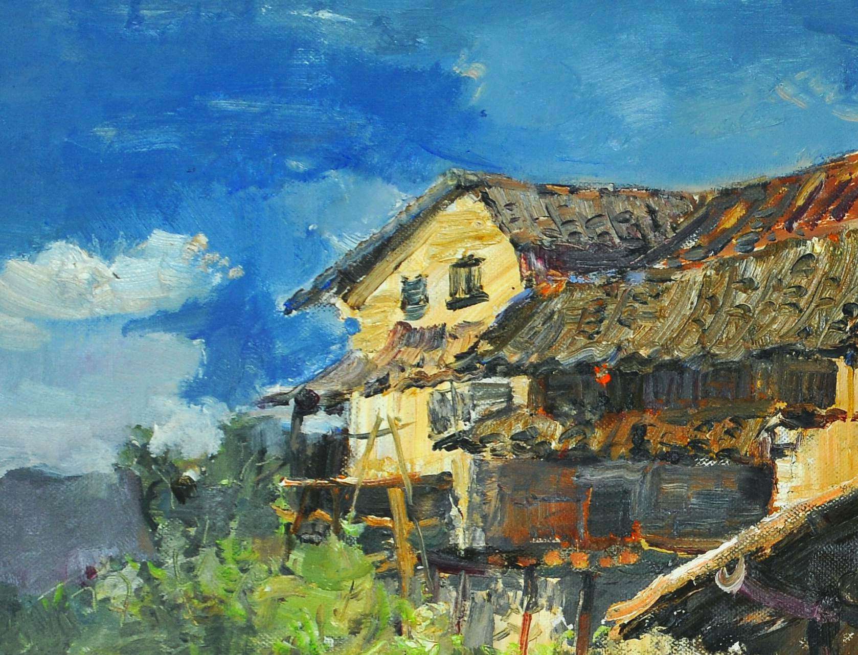 金向军《山村民居》原创 布面油画 墨嘉文化