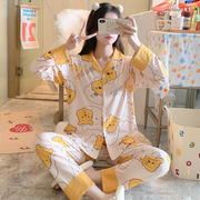 Pajamas women's spring and autumn cotton cardigan autumn and winter comfortable and soft two-piece set 2021 new Winnie the Pooh fashion home clothes