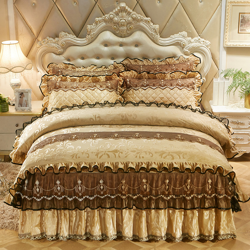Autumn and winter European style Velvet Bed skirt Four piece suit thickening keep warm Bedspread Cotton clip Quilt cover Double Bedclothes 1.8min the Bedclothes , Bedding Sets/Family of four/Multiple sets of category - from Buy2taobao.com to provide professional Taobao agent buy service
