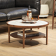 北美黑胡桃木岩板茶几家用圆形沙发桌子意式极简别墅客厅实木矮桌