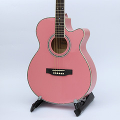 39寸40寸41寸粉红色民谣木吉他 学生缺角练习吉他 jita乐器包邮