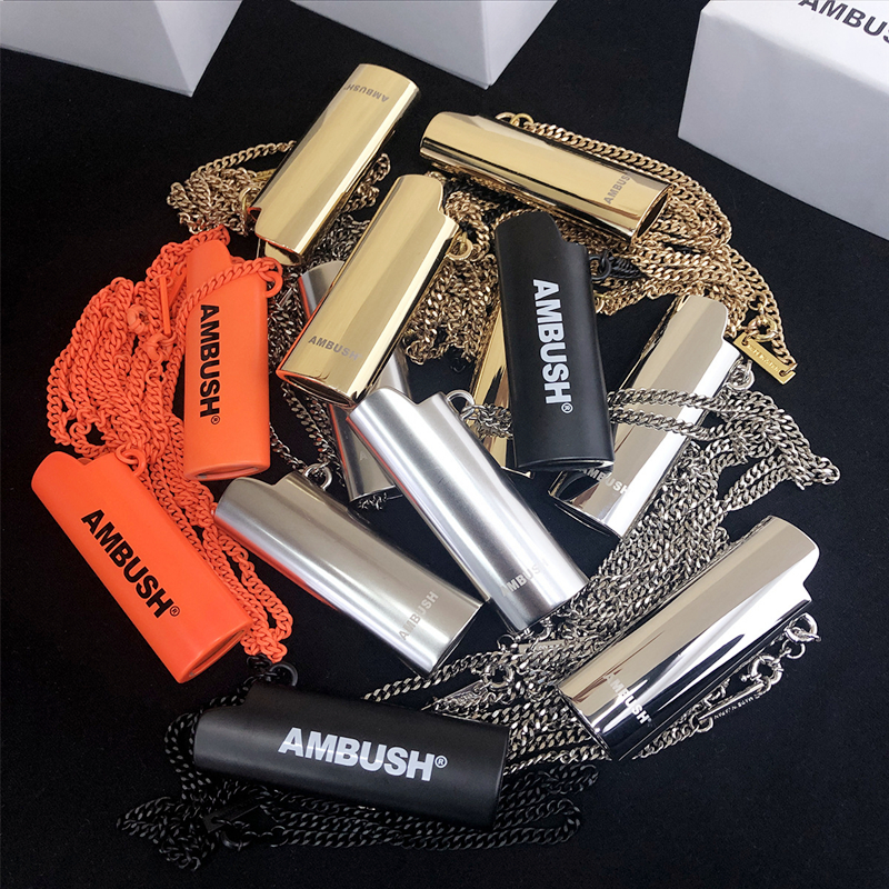 正确版本ambush 打火机壳项链橘色金银蹦迪情侣潮纯铜电镀bic j3