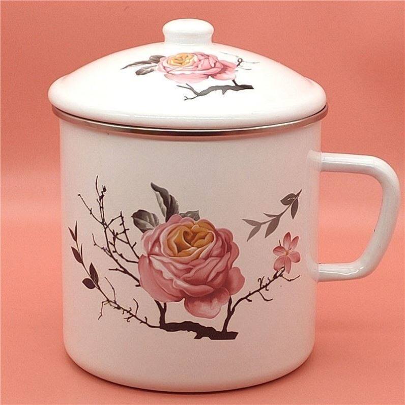 80年代老茶杯马克杯带盖水杯大容量泡茶杯搪瓷杯怀旧经典老式杯子