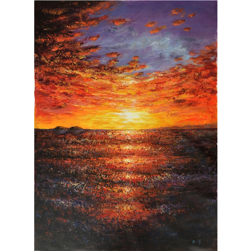 亚萍《万丈光芒染海风》大尺幅 布面油画