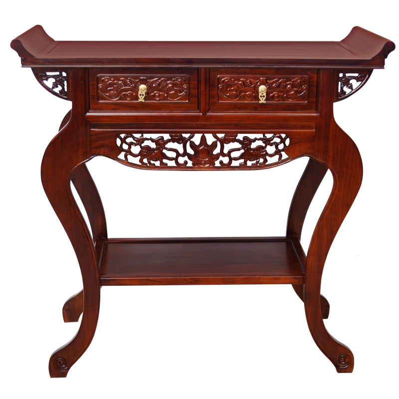 实木北方老榆木明清中式仿古香案弯腿多层供桌供台佛龛条案翘头