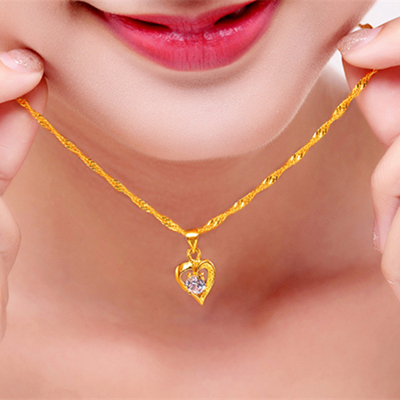 黄金项链女款转运珠金苹果吊坠锁骨水波链999足金结婚首饰正品24k