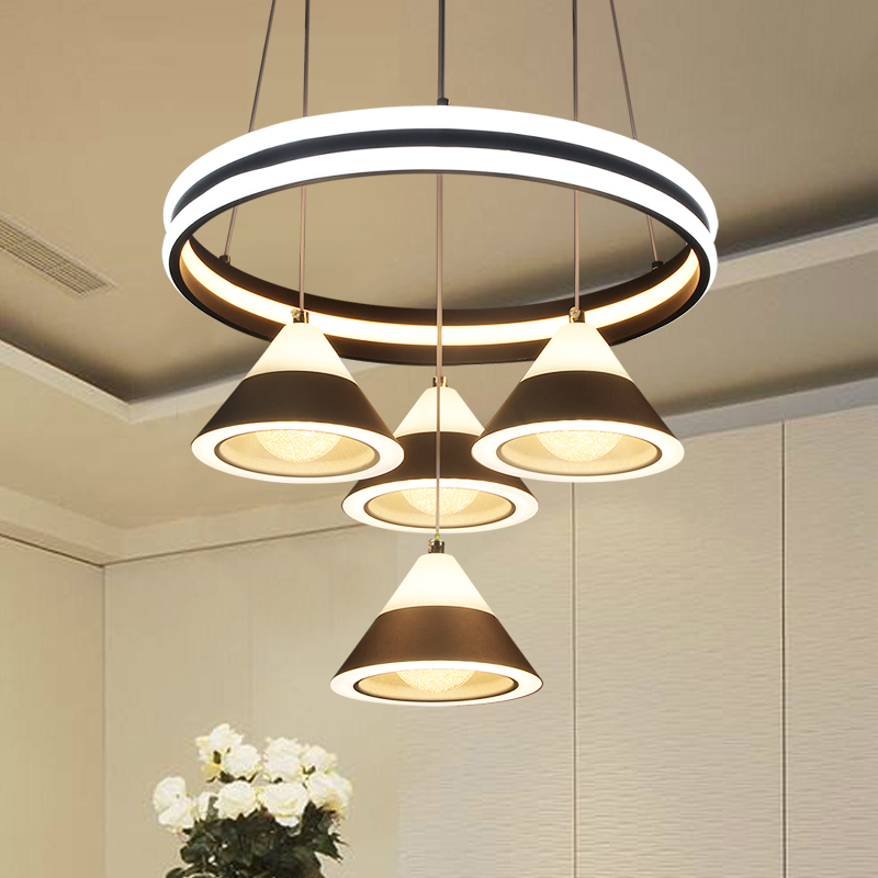  餐厅灯现代简约吊灯个性创意艺术灯饭厅大气餐桌LED圆形分段遥控-华容照明