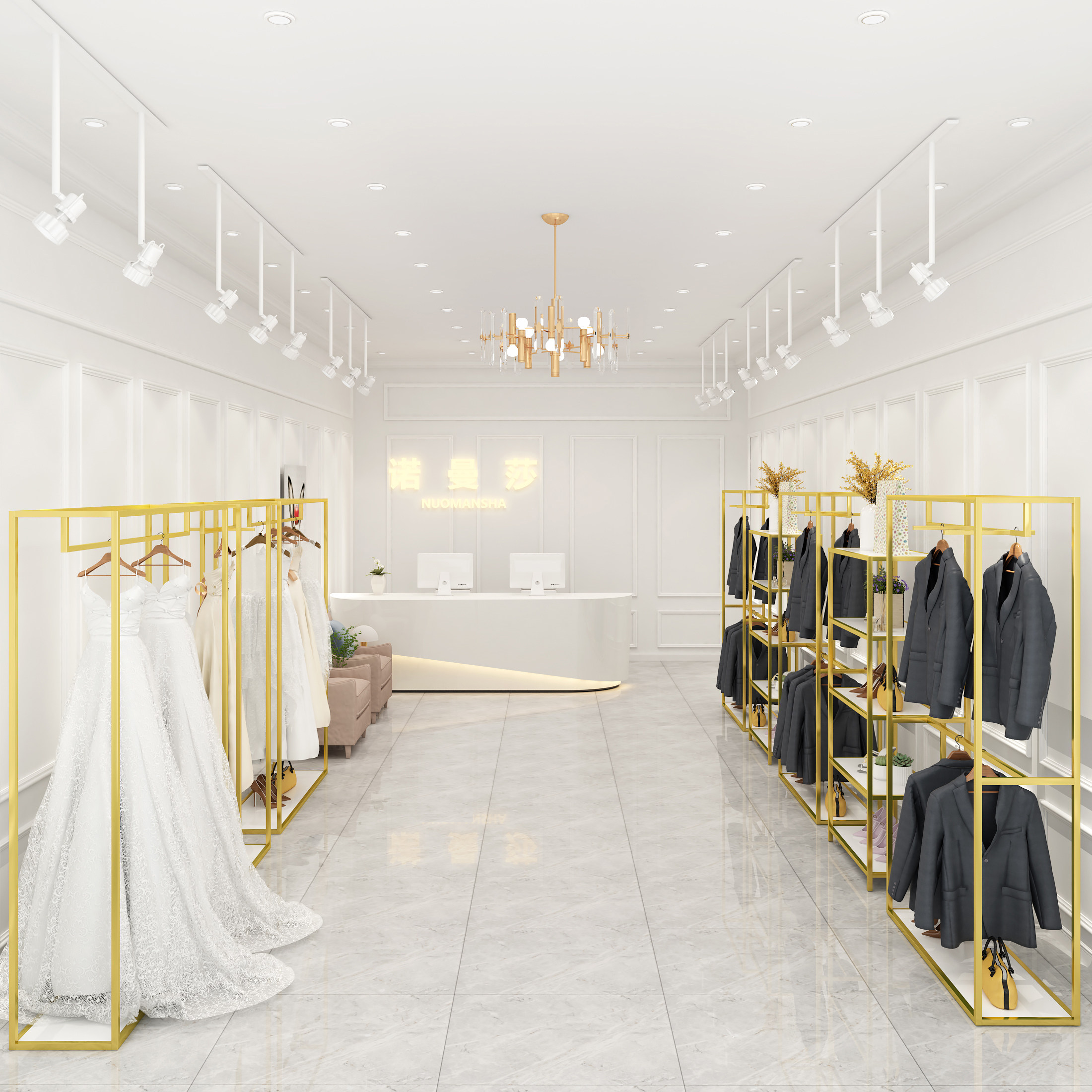 省5元 金色婚纱吊架服装店铺吊顶悬挂衣架壁挂式礼服陈列架子墙上展示