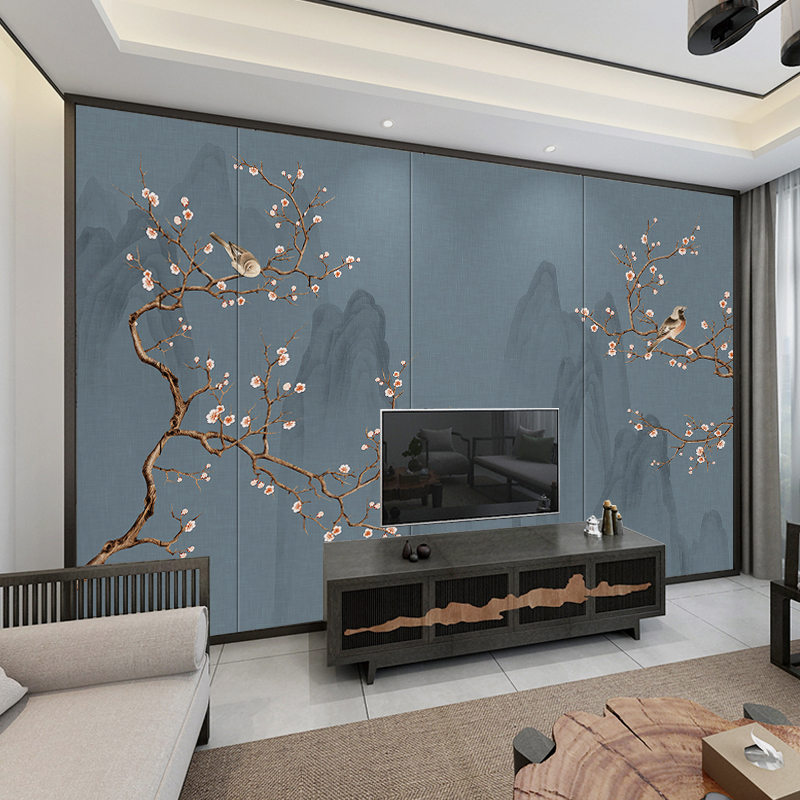 新中式花鸟刺绣硬包背景墙客厅沙发独绣背景墙卧室简约刺绣背景墙