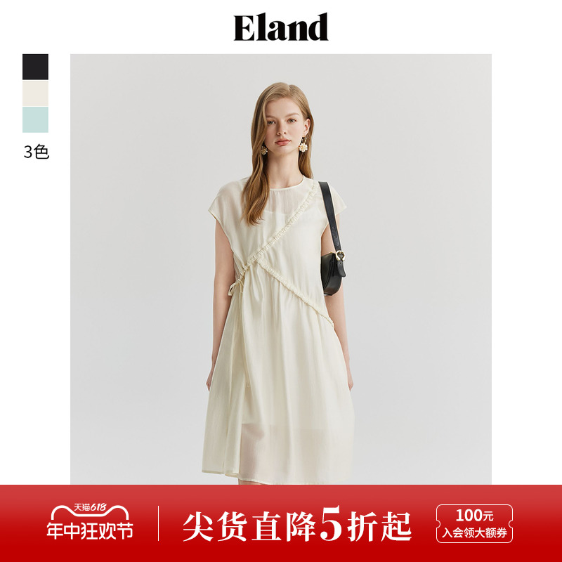 Eland衣恋圆领连衣裙女宽松舒适