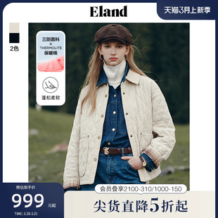 【三防面料】Eland衣恋夹棉棉服女短款华夫饼棉衣外套防水冬新款