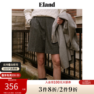 Eland衣恋短裤西装裤羊毛呢裤子宽松格雷系美式经典百搭