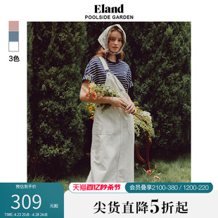 Eland衣恋连衣裙女夏季H版型美式复古背带牛仔连衣裙新款