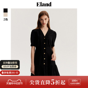 Eland衣恋衬衫短袖连衣裙泡泡袖冰丝透气裙子女夏季