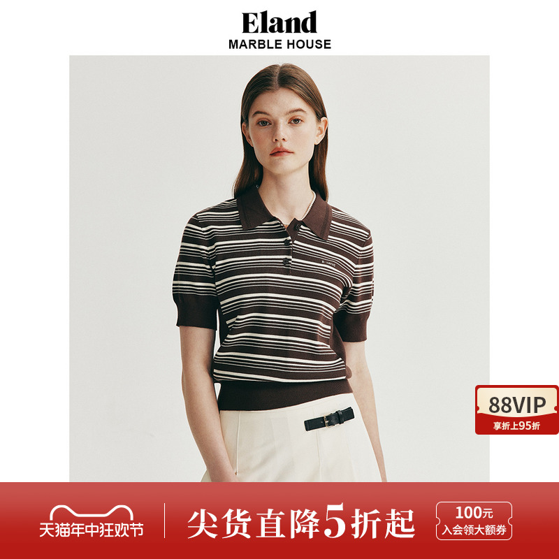 Eland衣恋短袖毛衣女POLO领