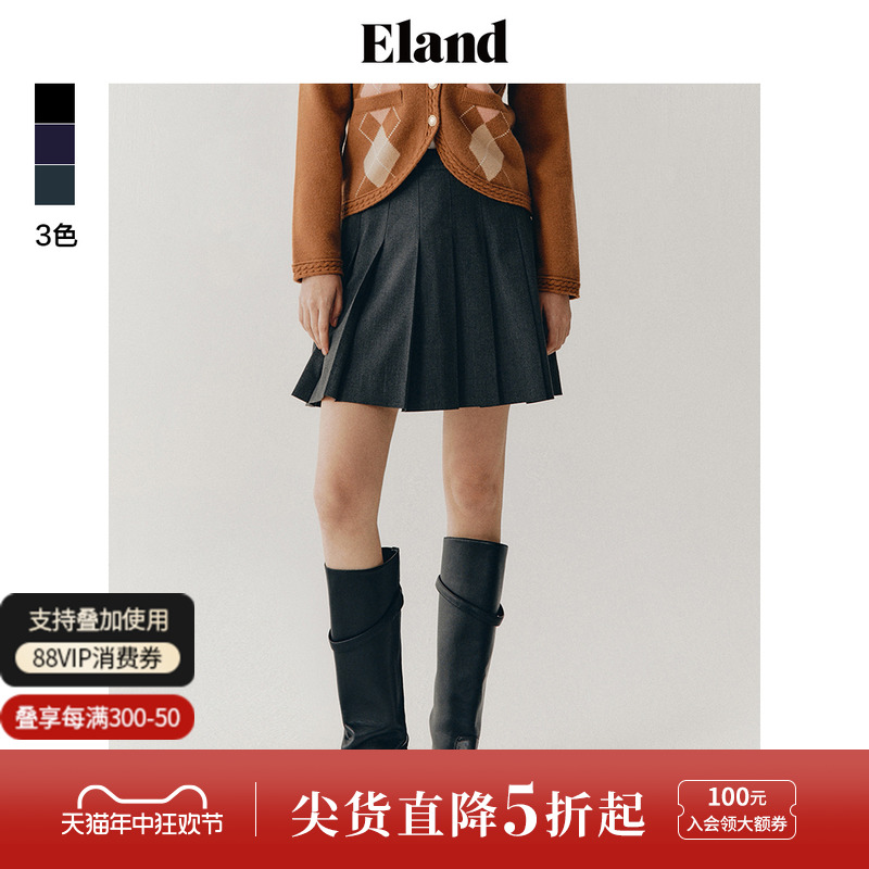 Eland衣恋半身裙春季女学院风格雷系百褶裙休闲短裙潮酷热裙