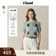 【100%棉】Eland衣恋针织T恤女polo领单排扣菱格纹短袖25夏季新款