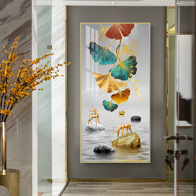 玄关装饰画现代简约客厅挂画走廊过道壁画吉祥寓意墙画轻奢晶瓷画