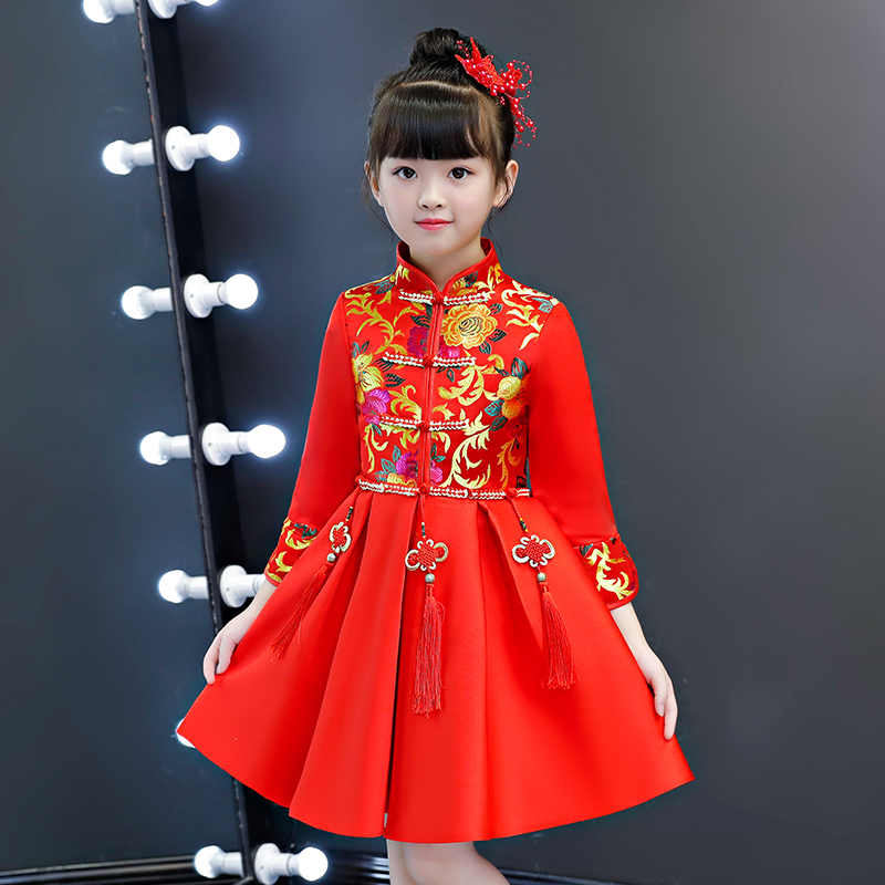 女童加厚唐装儿童旗袍冬中国风礼服汉服喜庆宝宝装周岁婴儿拜年服