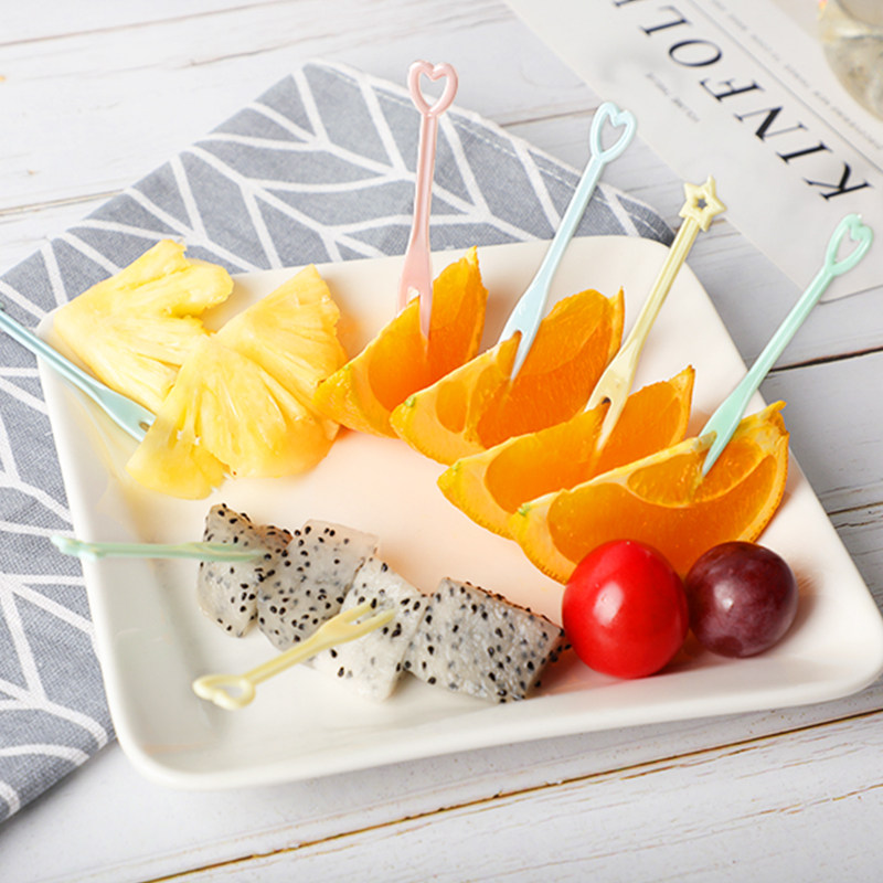 宜洁水果叉子套装创意可爱一次性塑料小叉子试吃叉蛋糕甜品叉30只