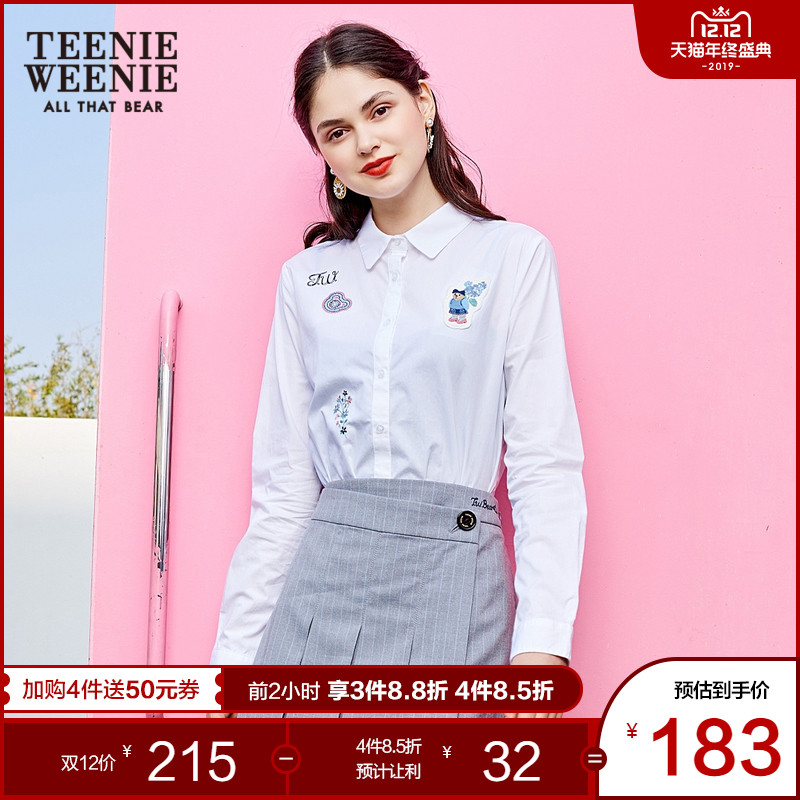 Teenie Weenie小熊2019春季款女装韩版衬衣女白色潮卡通休闲衬衫
