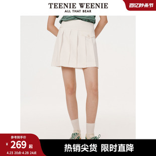 TeenieWeenie小熊夏季学院风百褶裙短裙高腰A字半身裙白色裙子女