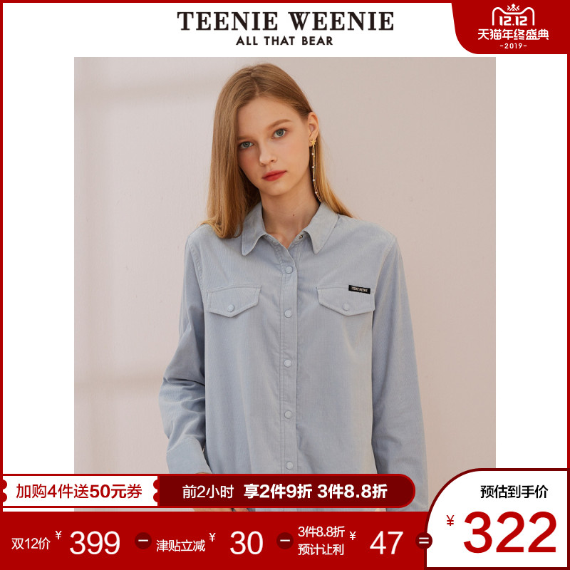 TeenieWeenie小熊2019冬季新款女装字母休闲立领衬衫复古港味上衣