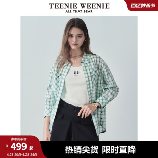 TeenieWeenie小熊2024年春季新款格纹衬衫时尚学院风长袖衬衣女士